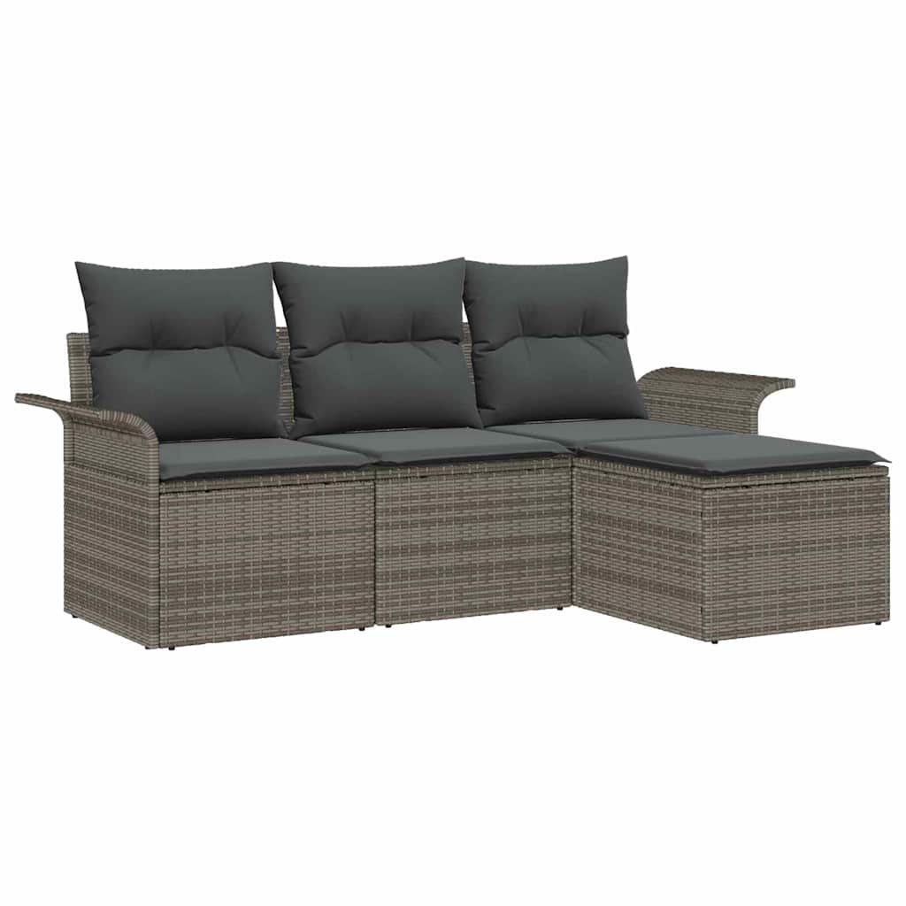 Sofa Set mit Kissen 4 pcs Grau Poly-Rattan