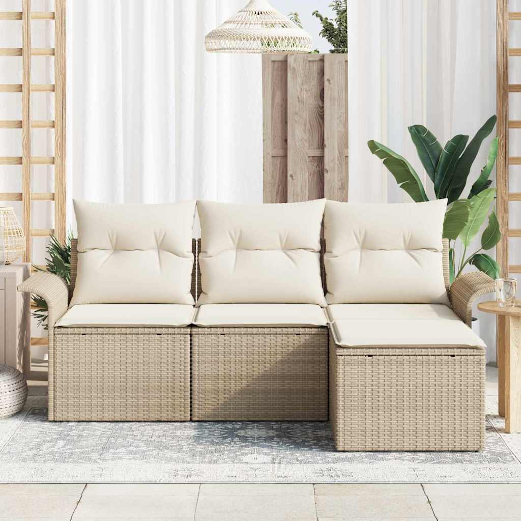 Sofa Set mit Kissen 4 pcs Beige Poly-Rattan