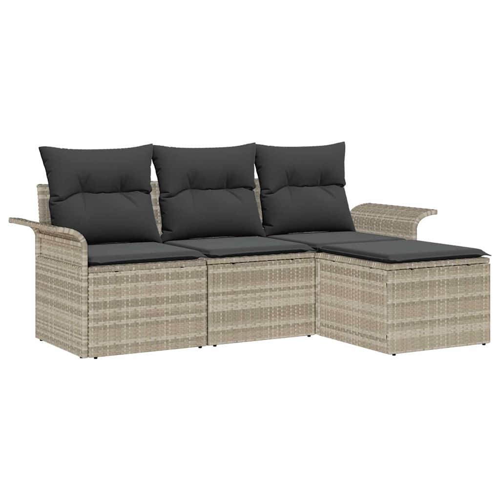 Sofa Set mit Kissen 4 pcs Grau Poly-Rattan