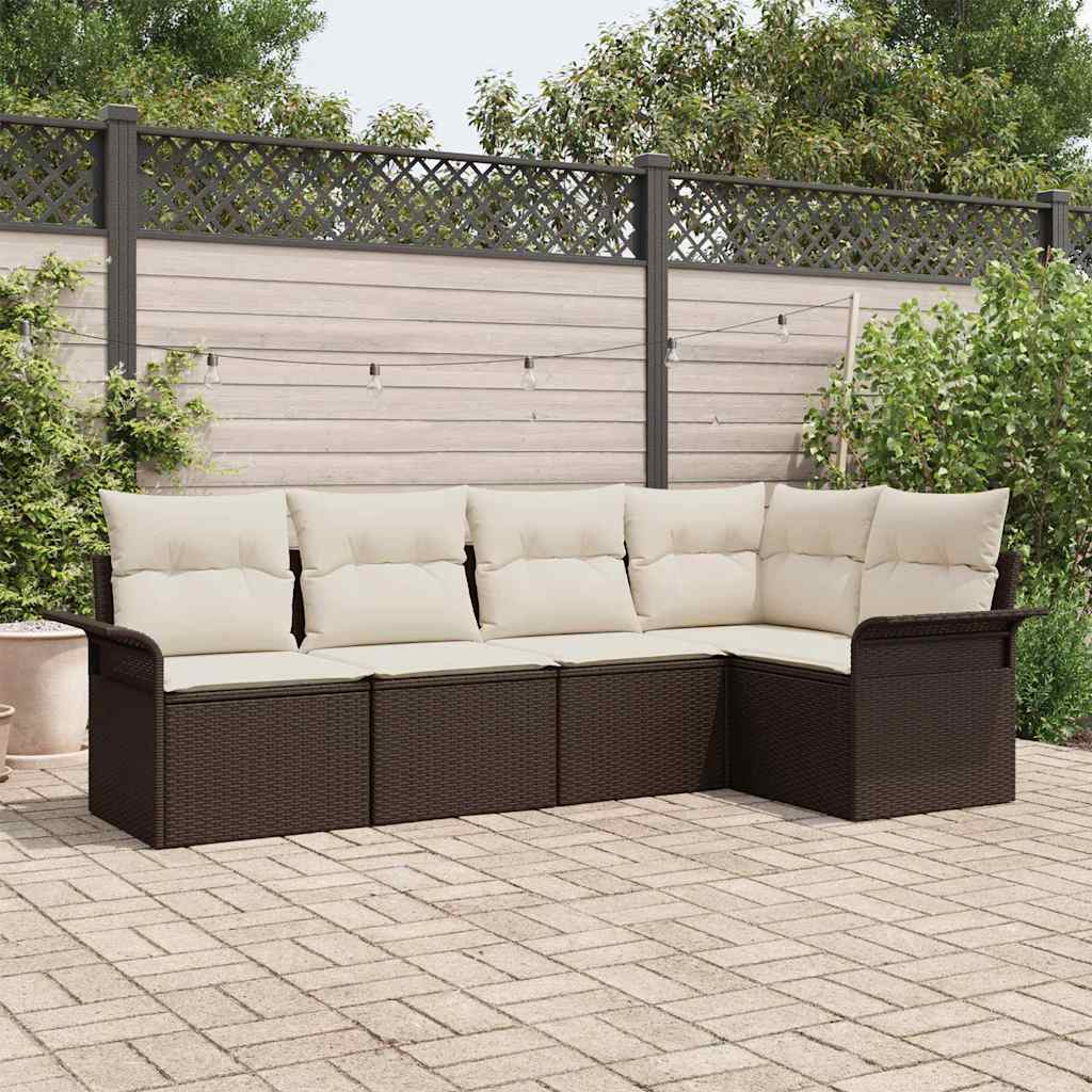 Gartensofa-set mit Kissen 5 pcs Braun Poly-Rattan