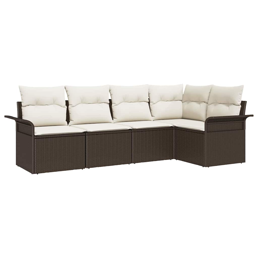 Gartensofa-set mit Kissen 5 pcs Braun Poly-Rattan