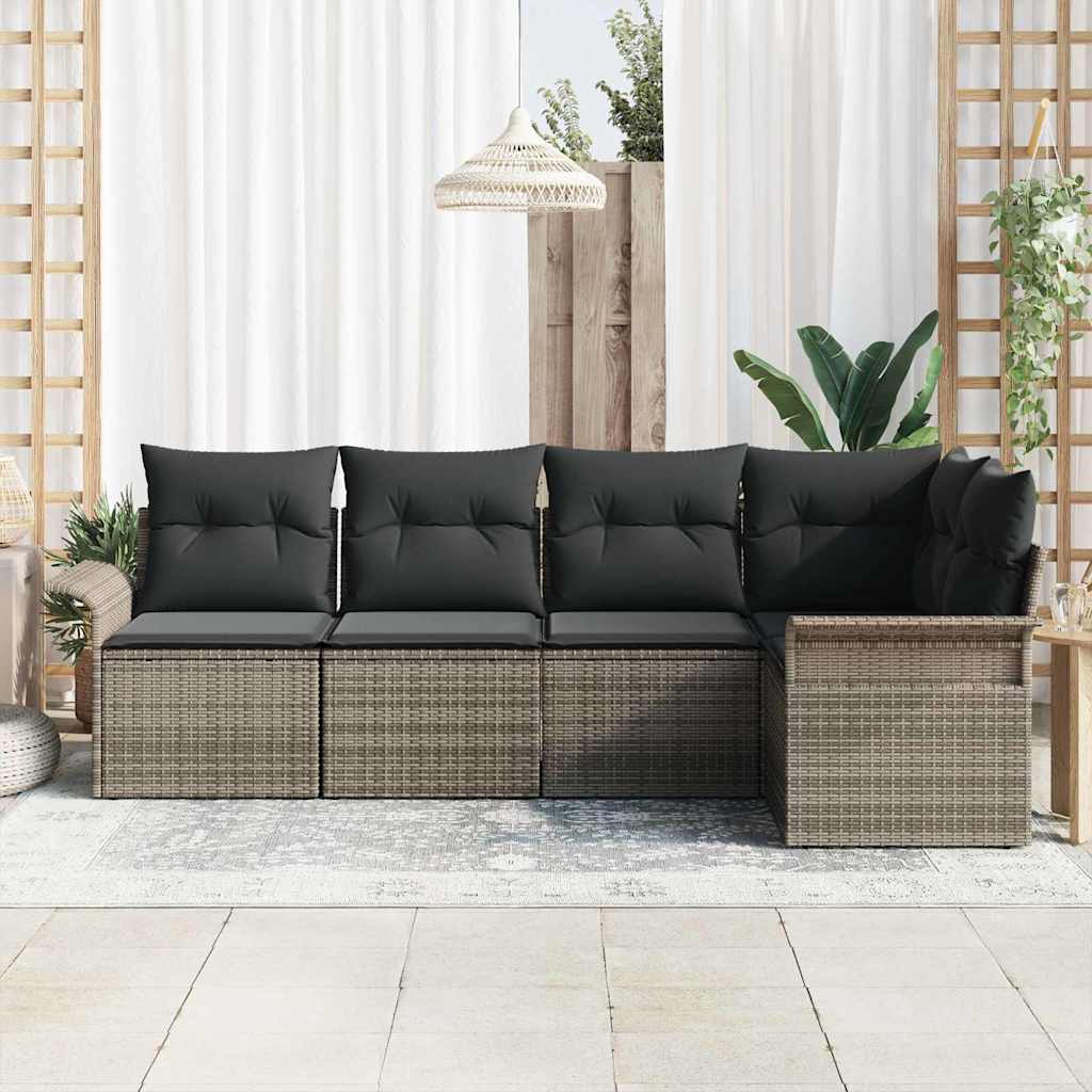 Gartensofa-set mit Kissen 5 pcs Grau Poly-Rattan