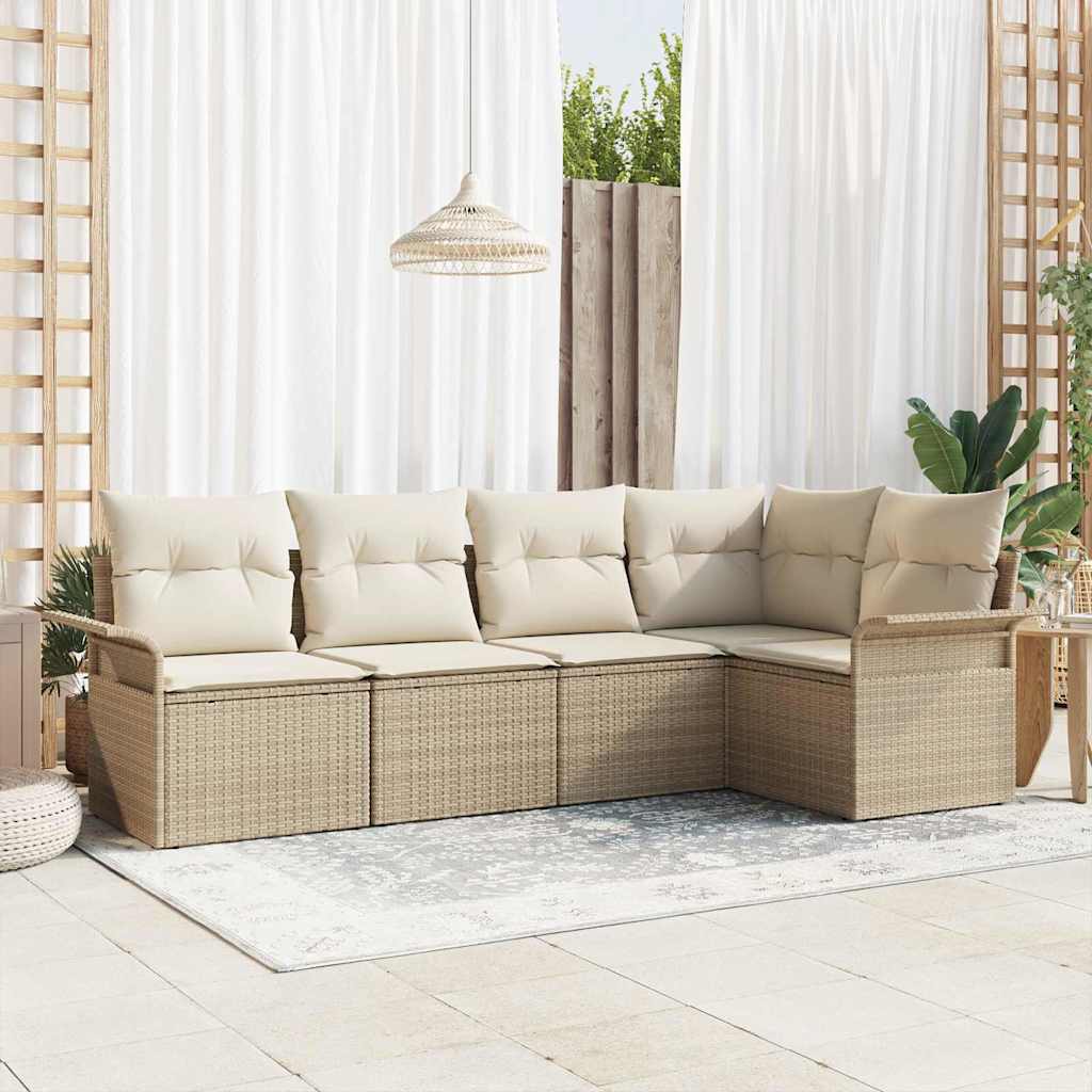 Gartensofa-set mit Kissen 5 pcs Poly-Rattan