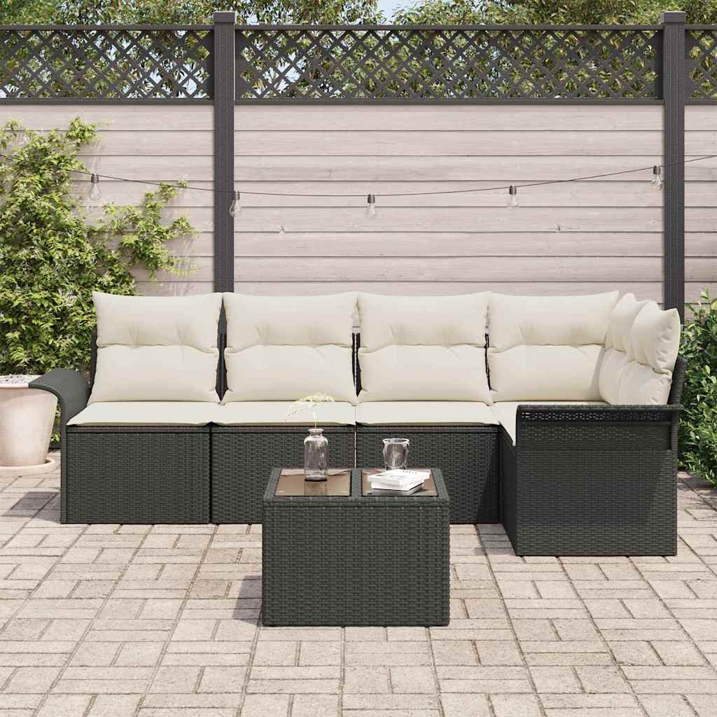 Gartensofa-set mit Kissen 6 pcs Schwarz Poly-Rattan