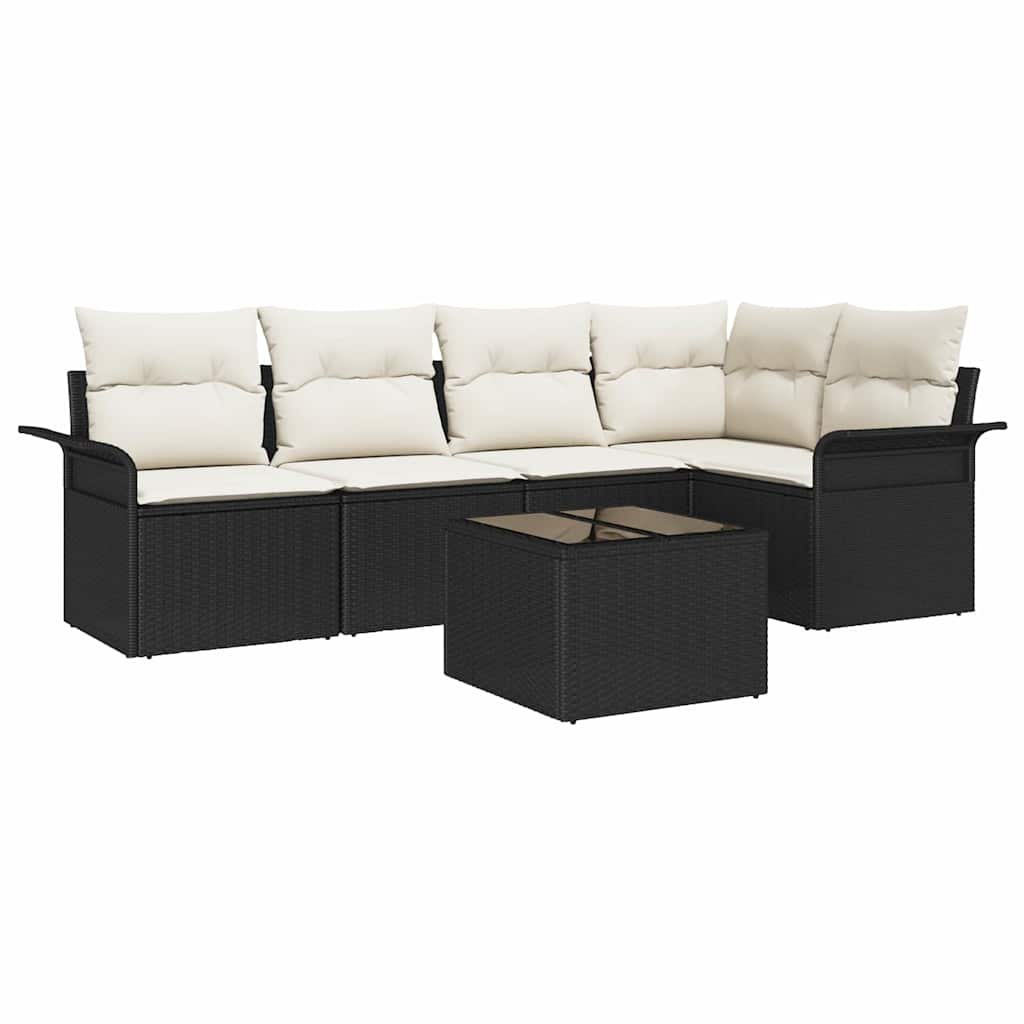 Gartensofa-set mit Kissen 6 pcs Schwarz Poly-Rattan