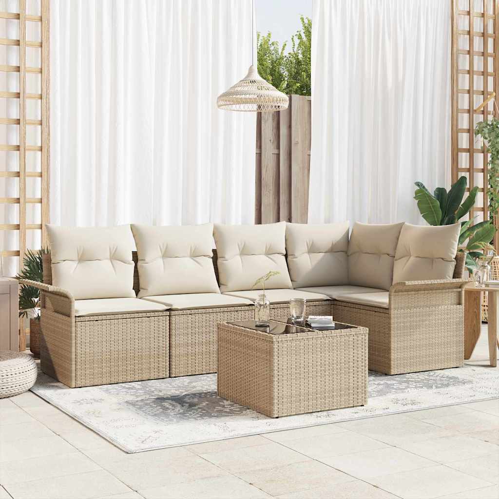 Gartensofa-set mit Kissen 6 pcs Beige Poly-Rattan