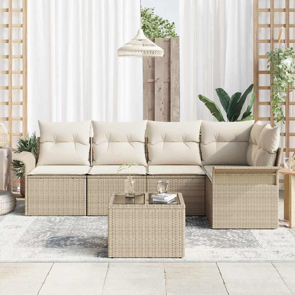 Gartensofa-set mit Kissen 6 pcs Beige Poly-Rattan