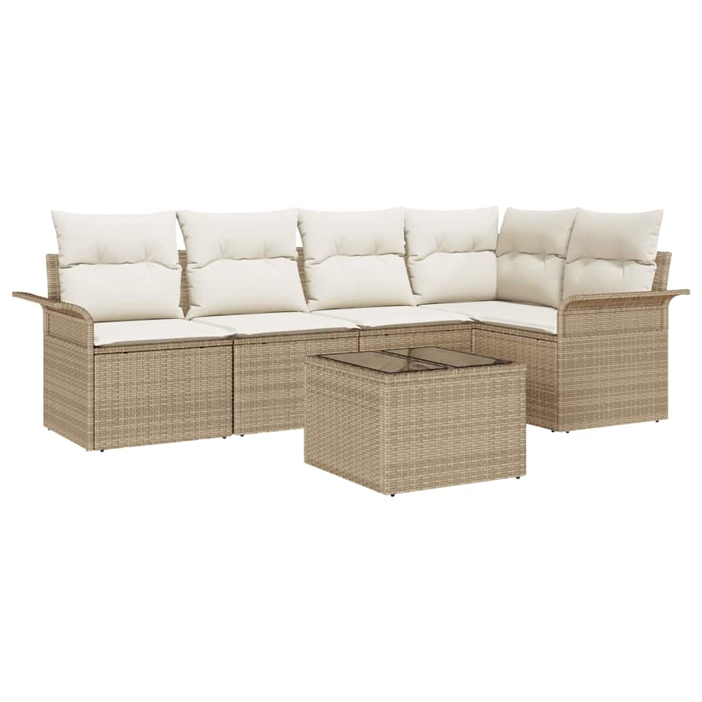 Gartensofa-set mit Kissen 6 pcs Beige Poly-Rattan