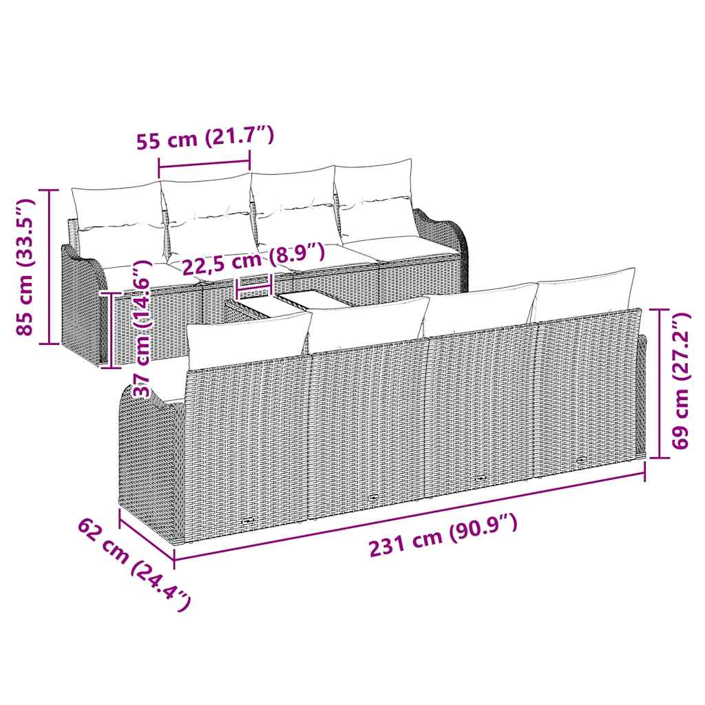 Gartensofa-set Grau 55 x 55 x 37 cm Poly-Rattan