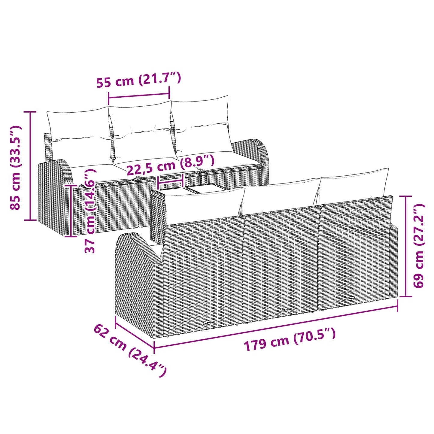 Gartensofa-set Braun 55 x 55 x 37 cm Poly-Rattan
