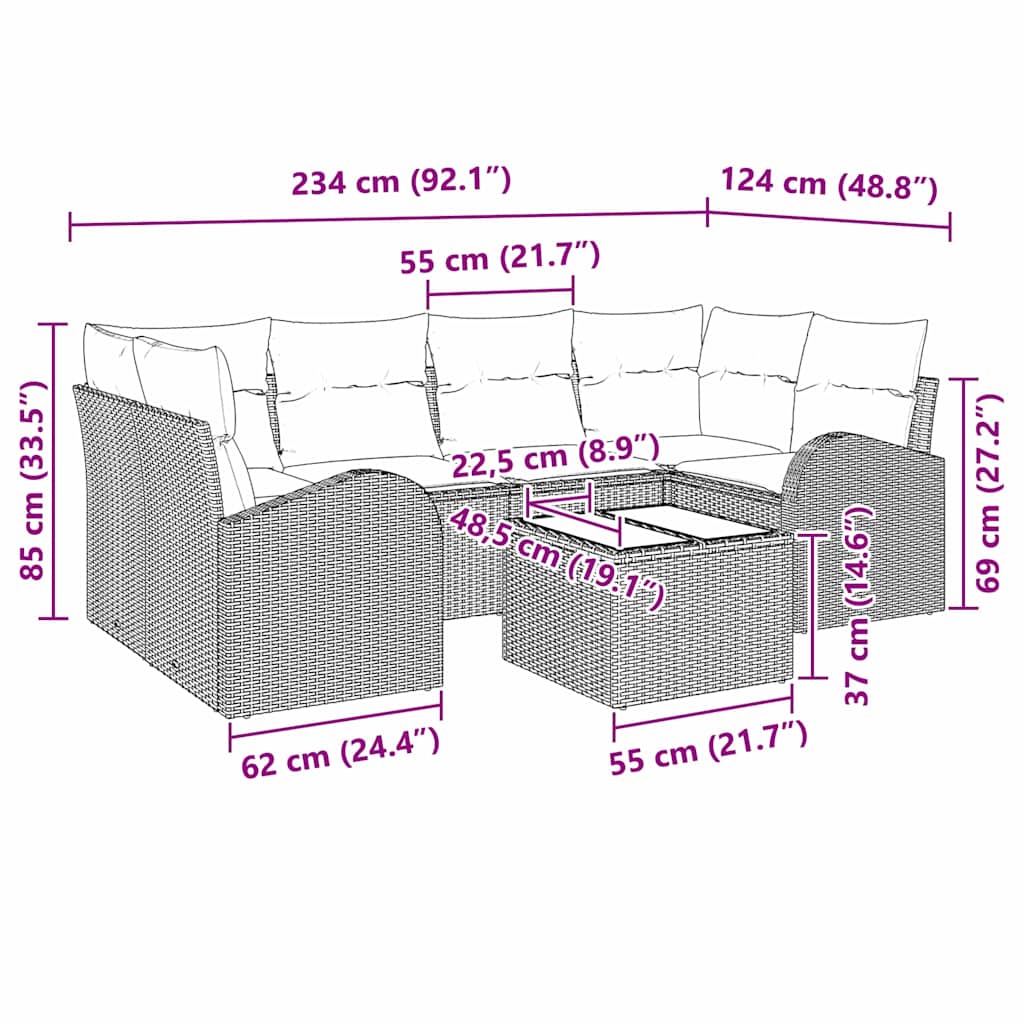 Gartensofa-set Hellgrau 55 x 55 x 37 cm Poly-Rattan