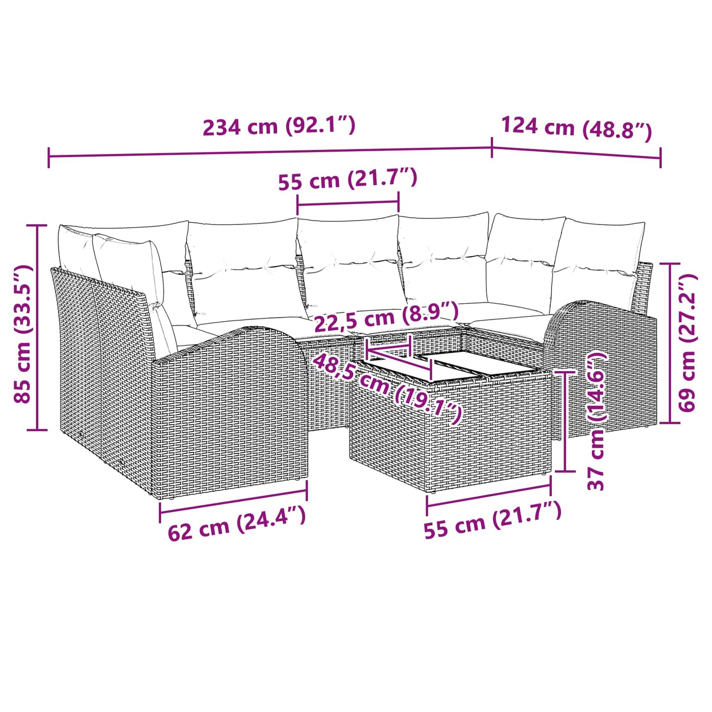Gartensofa-set Braun 55 x 55 x 37 cm Poly-Rattan