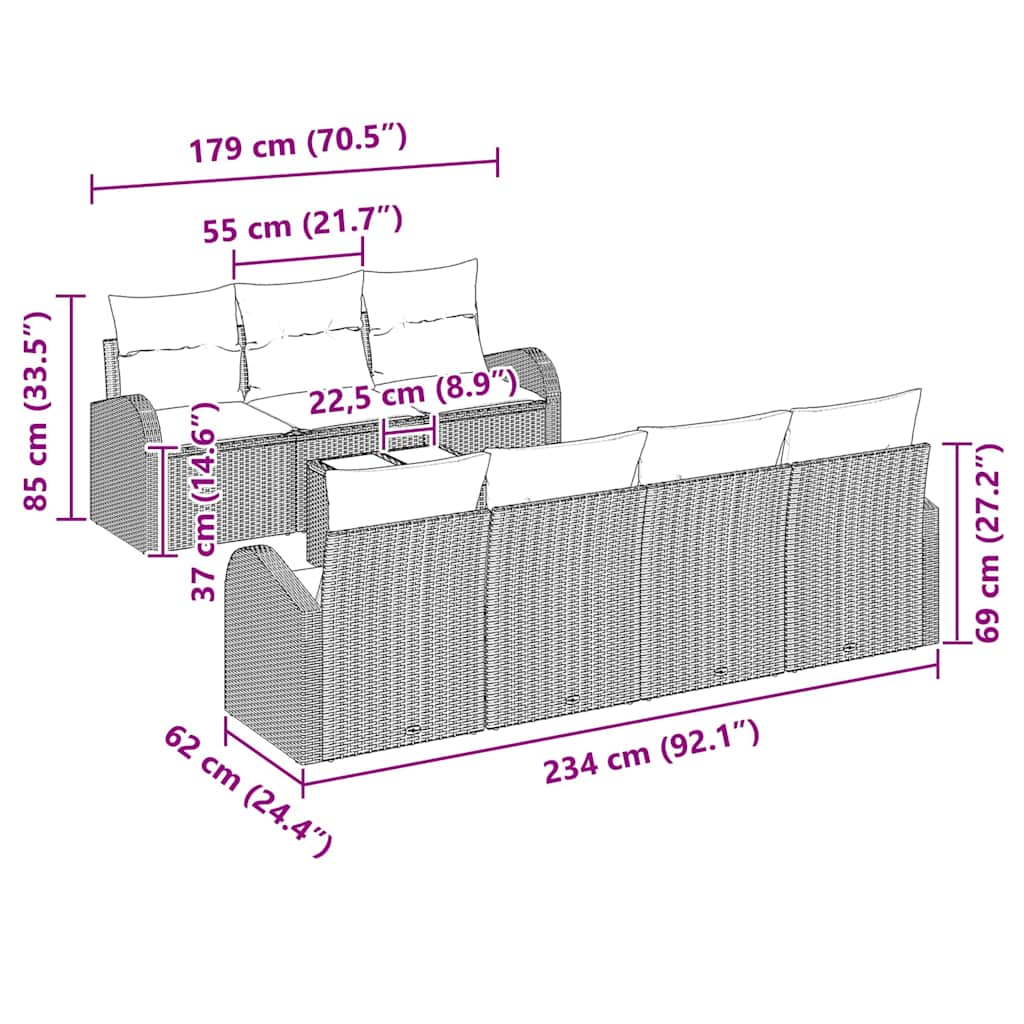 Gartensofa-set Hellgrau 55 x 55 x 37 cm Poly-Rattan