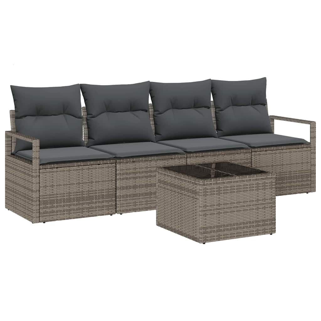 Sofa Set mit Kissen 5 pcs Grau Poly Rattan