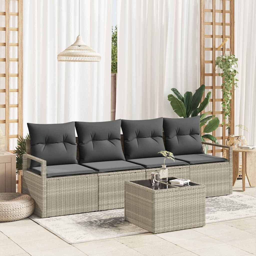 Sofa Set 5 pcs Hellgrau und Dunkelgrau Poly-Rattan