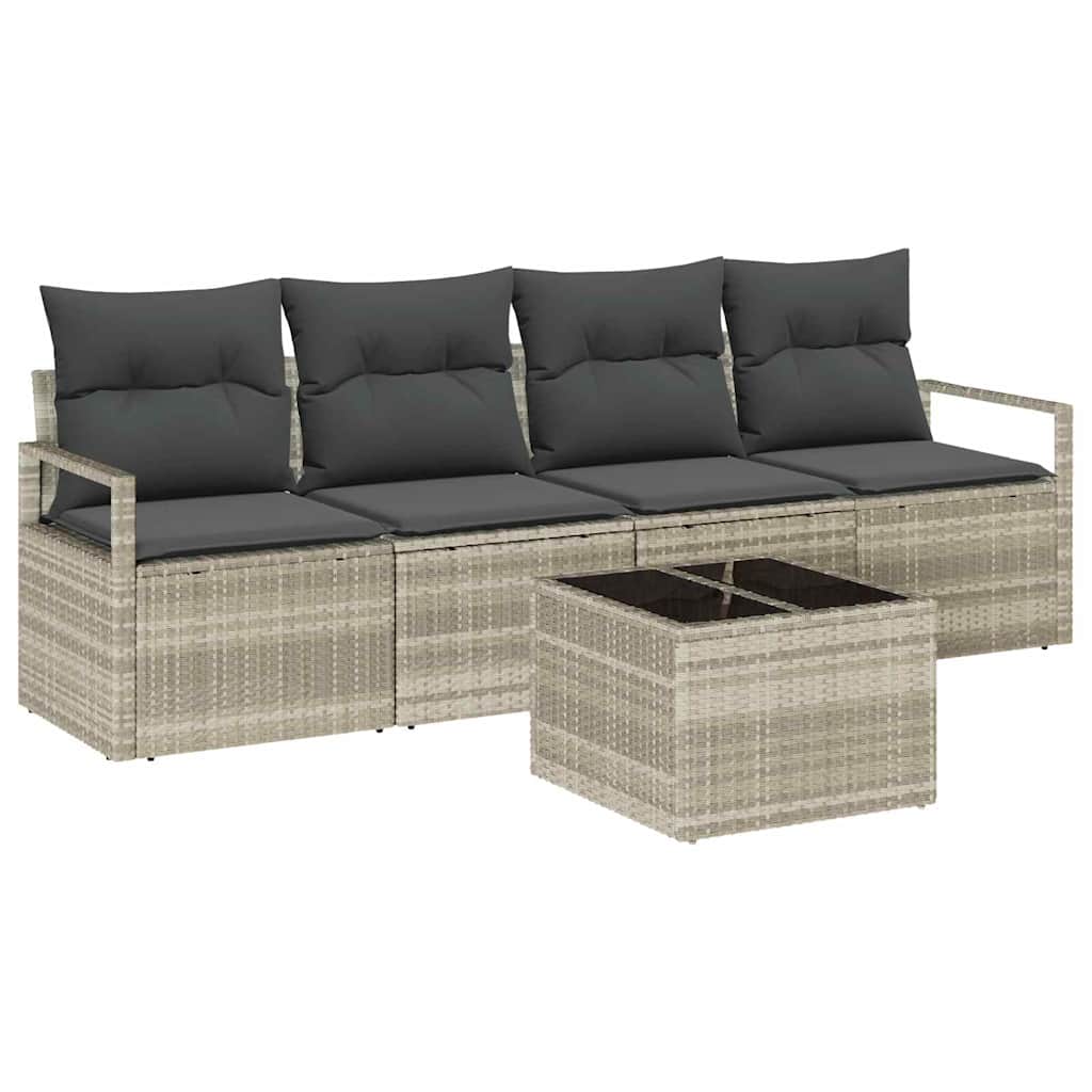 Sofa Set 5 pcs Hellgrau und Dunkelgrau Poly-Rattan