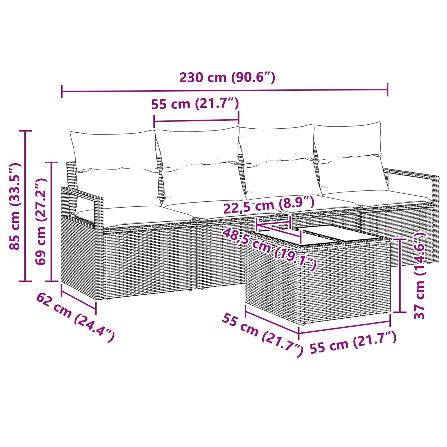 Sofa Set 5 pcs Grau und Blau Poly-Rattan