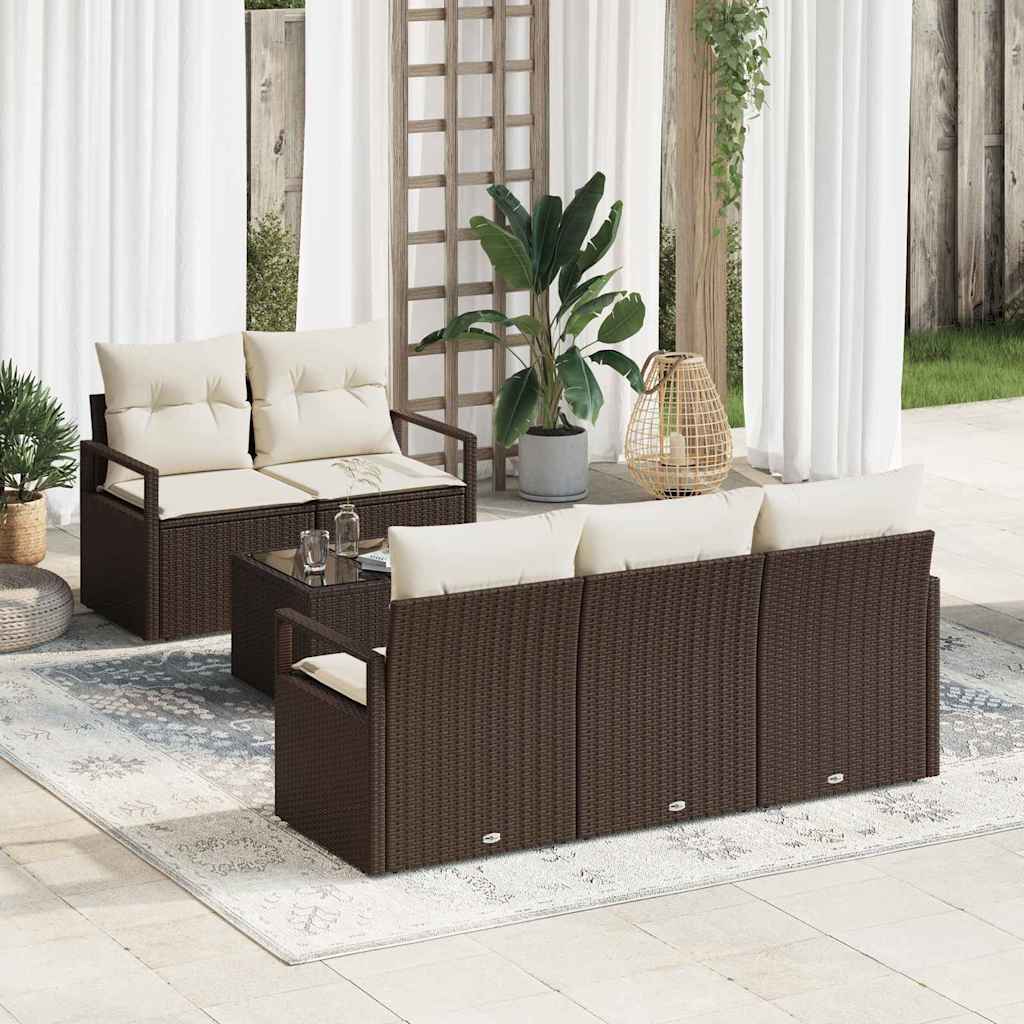 Sofa Set mit Kissen 6 pcs Braun und Creme Poly Rattan