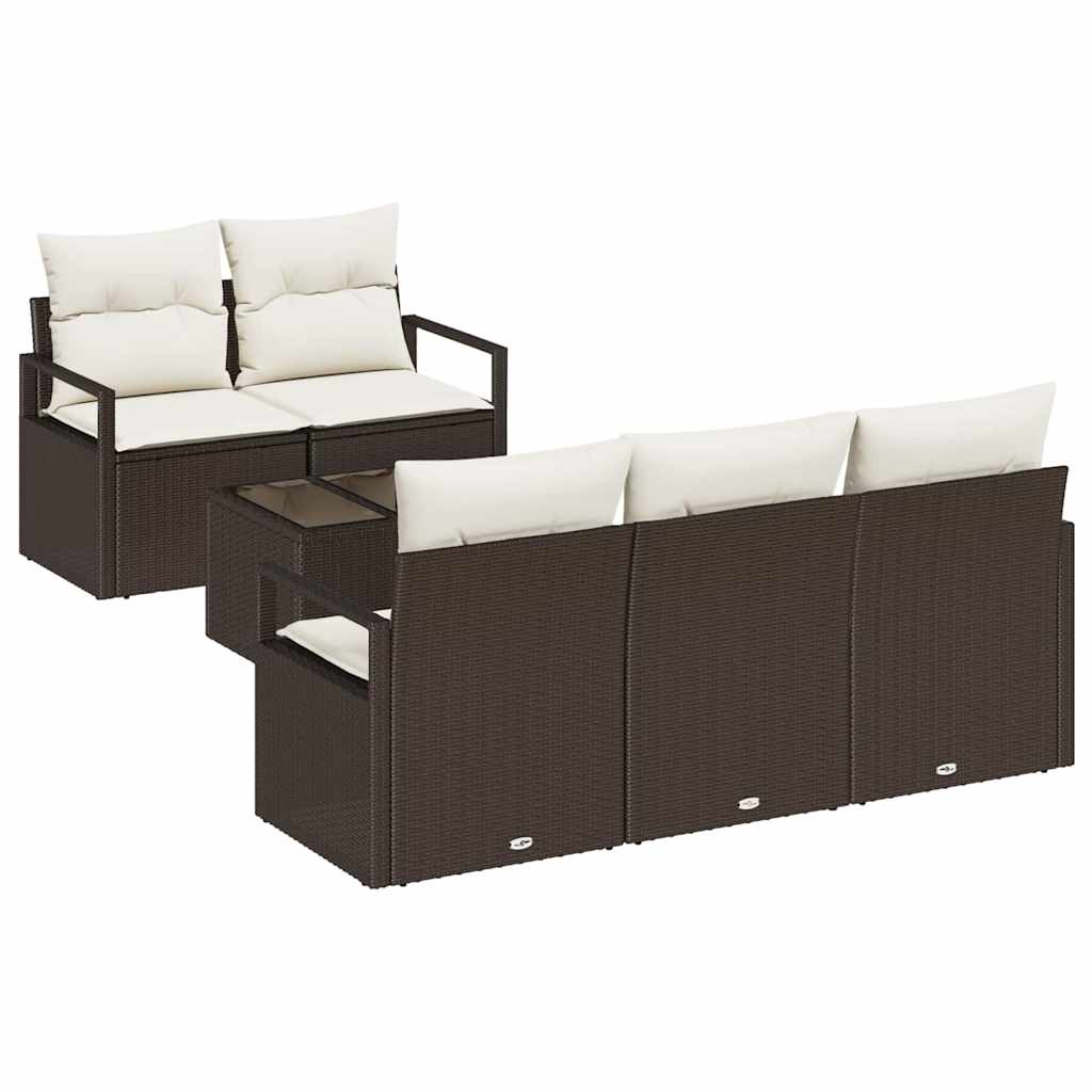 Sofa Set mit Kissen 6 pcs Braun und Creme Poly Rattan