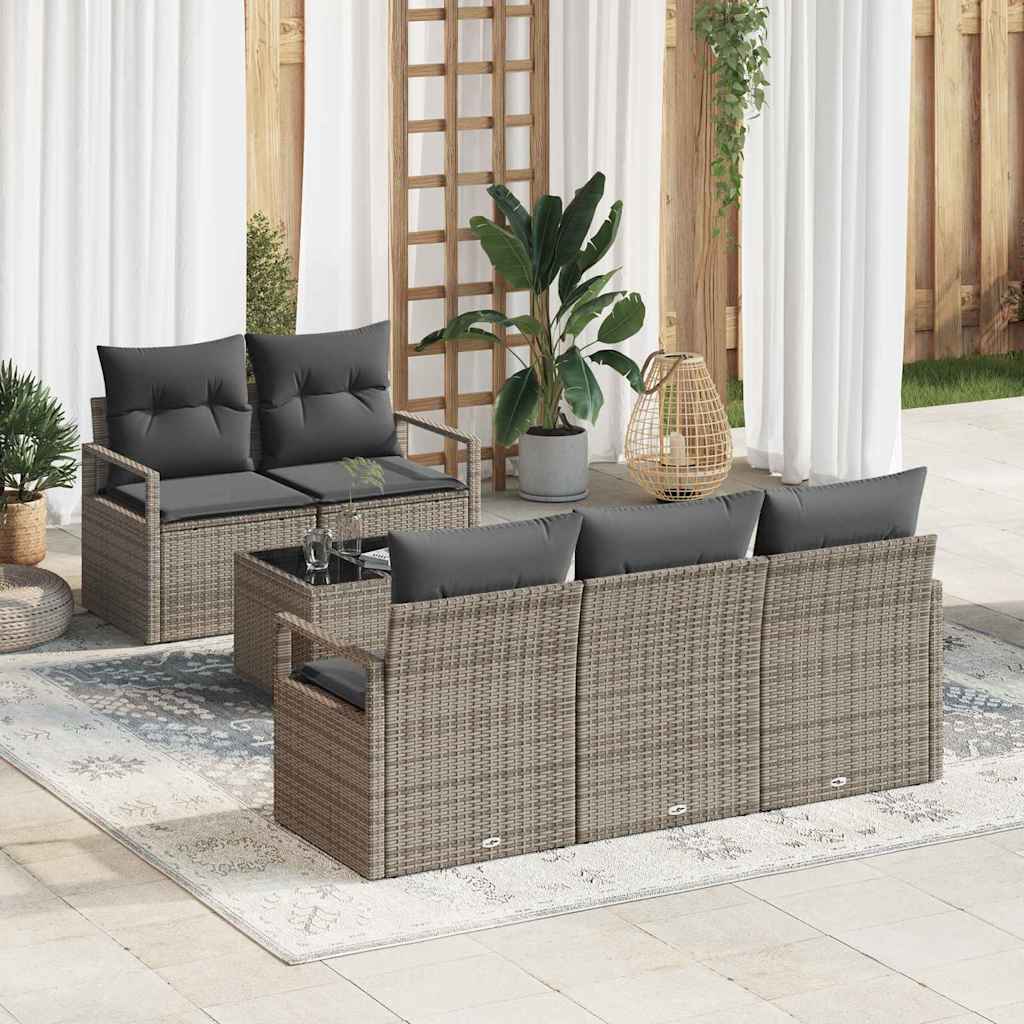 Sofa Set mit Kissen 6 pcs Grau Poly Rattan