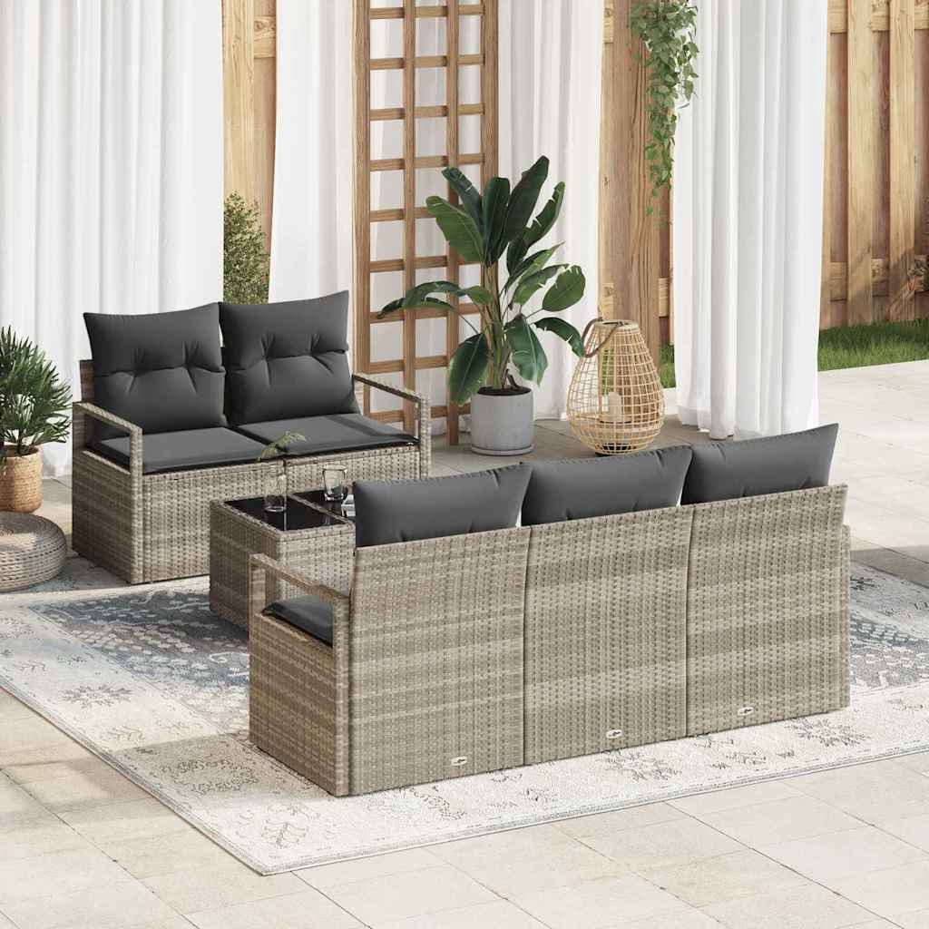 Sofa Set mit Kissen 6 pcs Hellgrau Poly Rattan