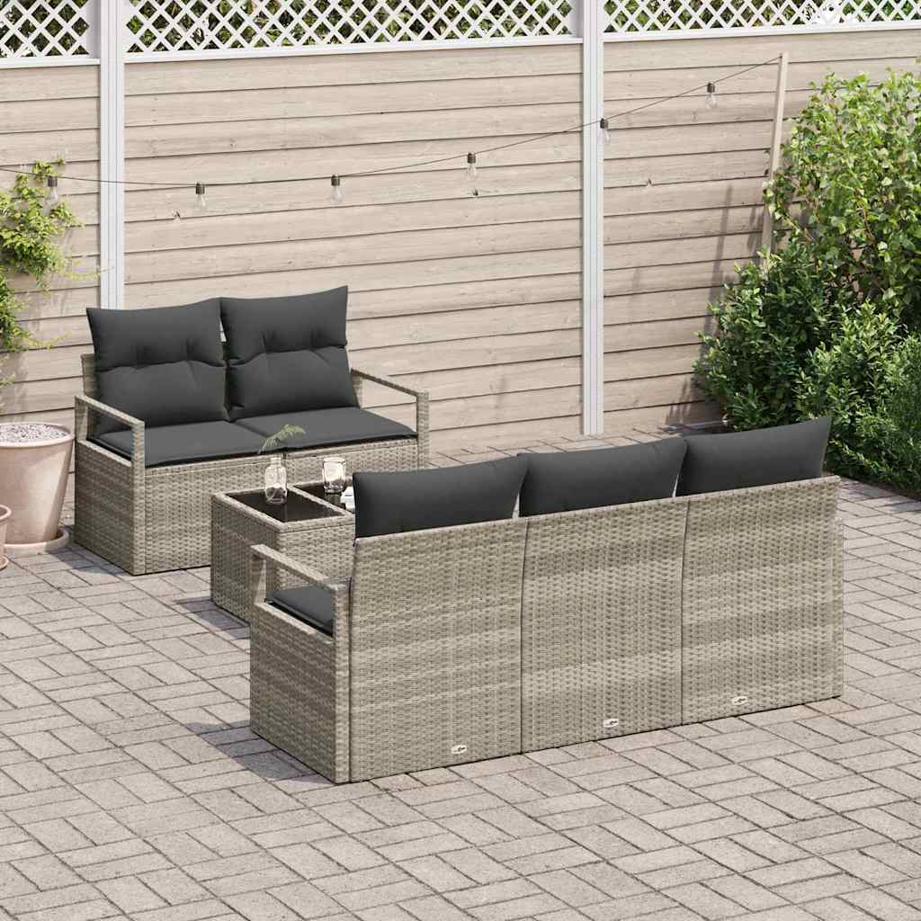Sofa Set mit Kissen 6 pcs Hellgrau Poly Rattan
