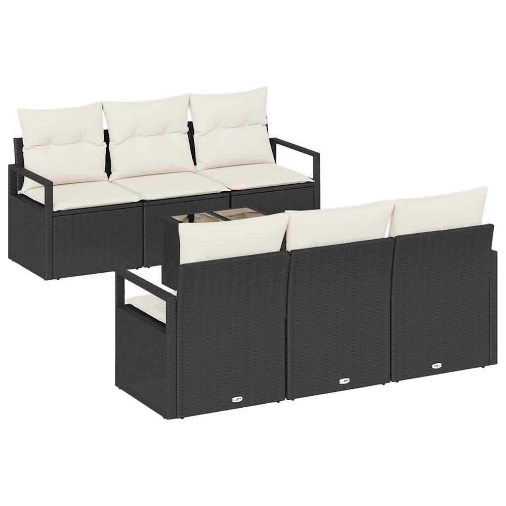 Sofa Set mit Kissen 7 pcs Schwarz und Creme Poly Rattan