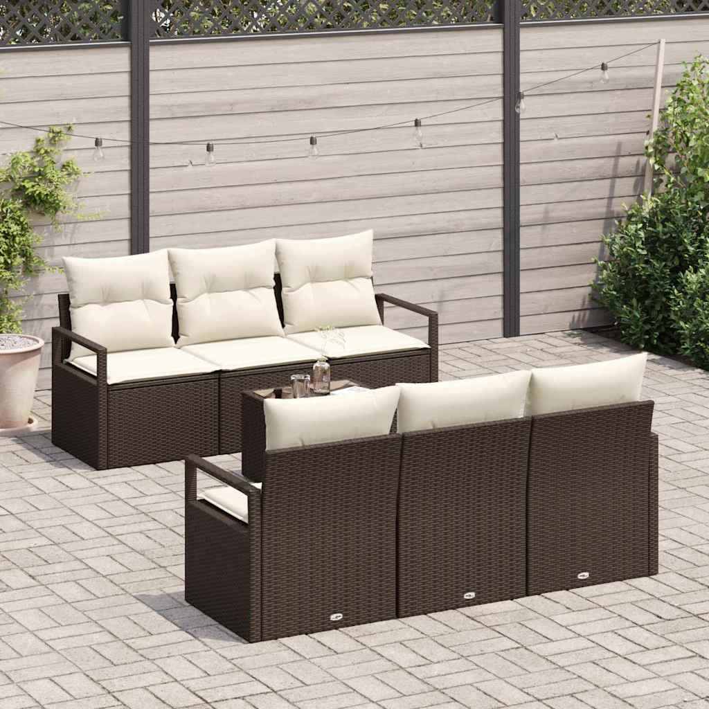 Sofa Set mit Kissen 7 pcs Braun und Creme Poly Rattan