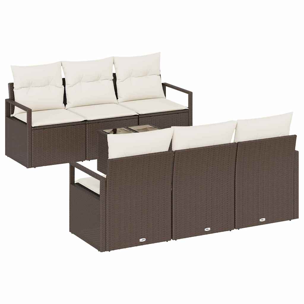 Sofa Set mit Kissen 7 pcs Braun und Creme Poly Rattan