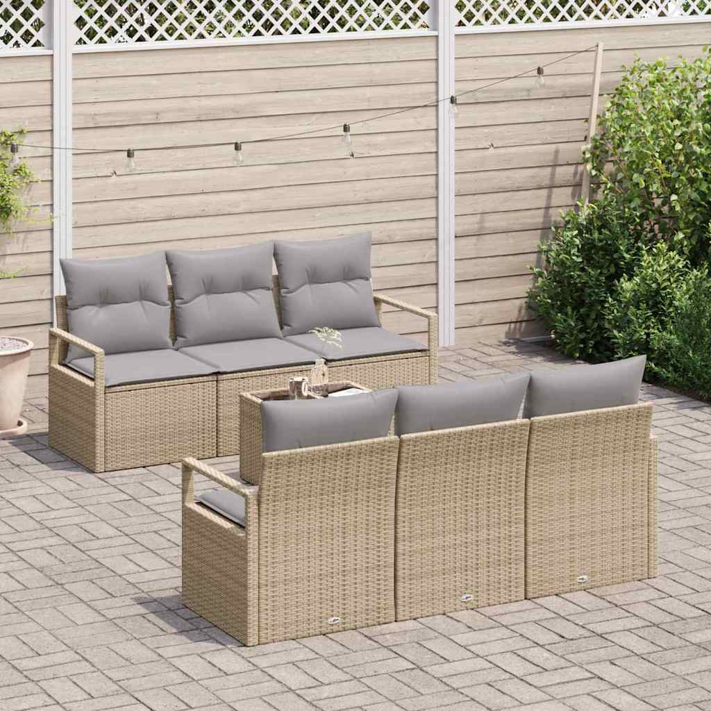 Sofa Set mit Kissen 7 pcs Beige und Grau Poly Rattan