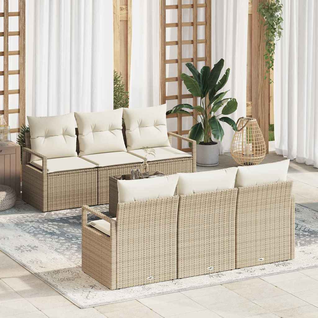 Sofa Set mit Kissen 7 pcs Beige und Creme Poly Rattan