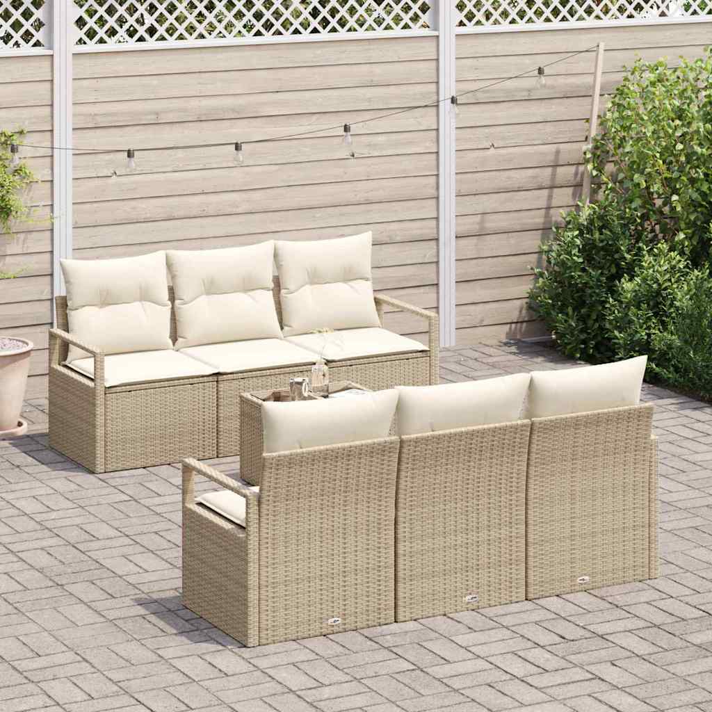Sofa Set mit Kissen 7 pcs Beige und Creme Poly Rattan