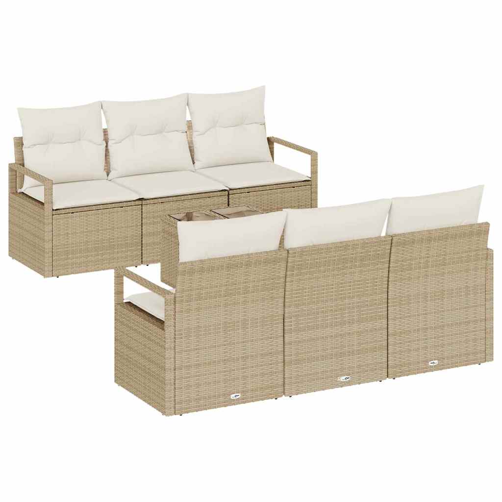 Sofa Set mit Kissen 7 pcs Beige und Creme Poly Rattan