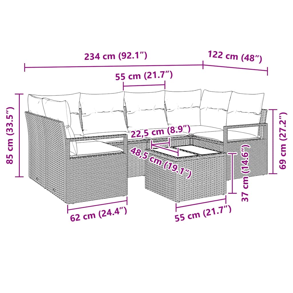 Sofa Set mit Kissen 7 pcs Grau Poly Rattan