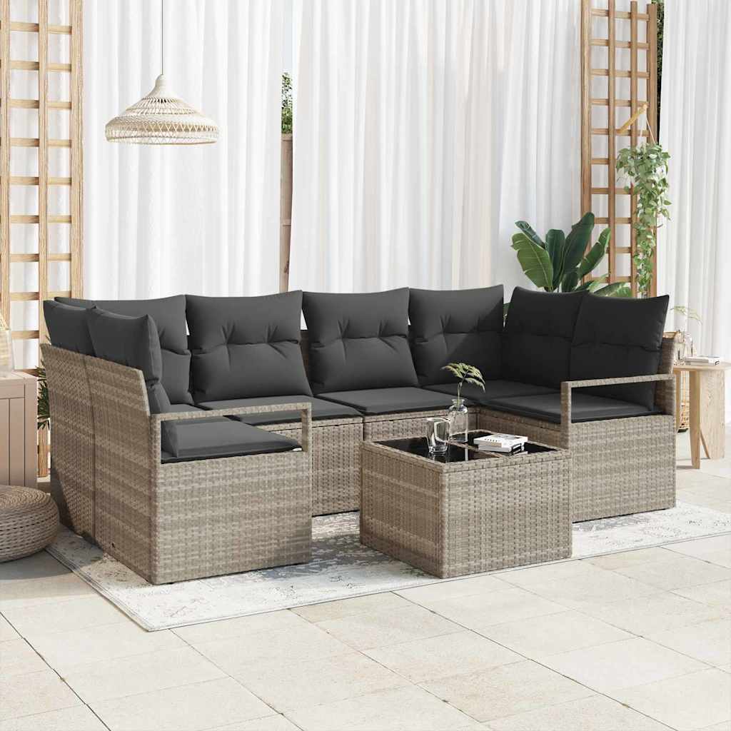 Sofa Set 7 pcs Hellgrau und Dunkelgrau Poly-Rattan