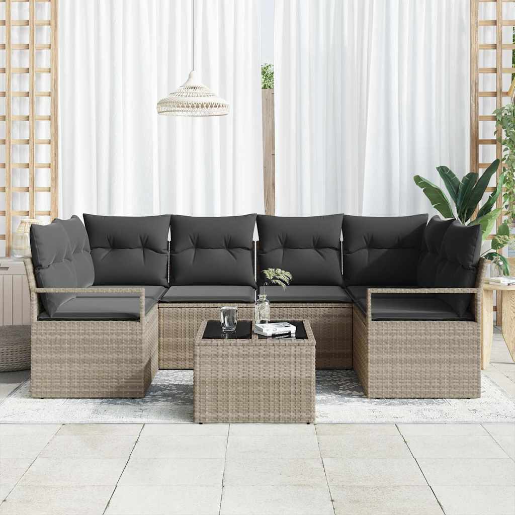 Sofa Set 7 pcs Hellgrau und Dunkelgrau Poly-Rattan