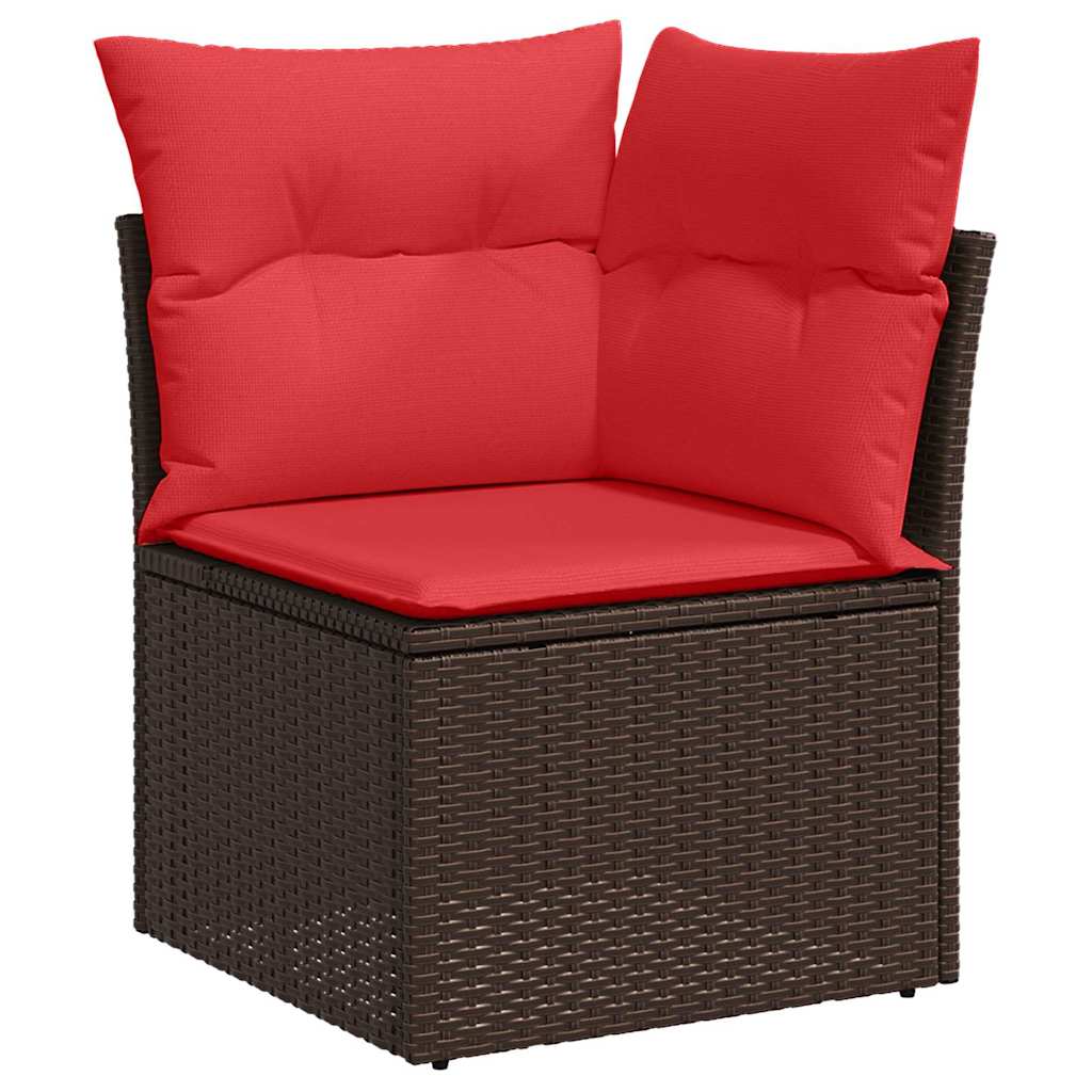 Sofa Set mit Kissen 7 pcs Braun und Rot Poly Rattan