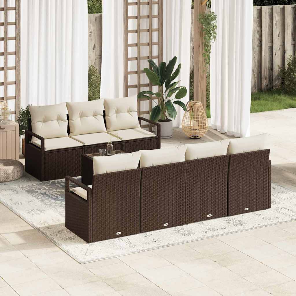 Sofa Set mit Kissen 8 pcs Braun und Creme Poly Rattan