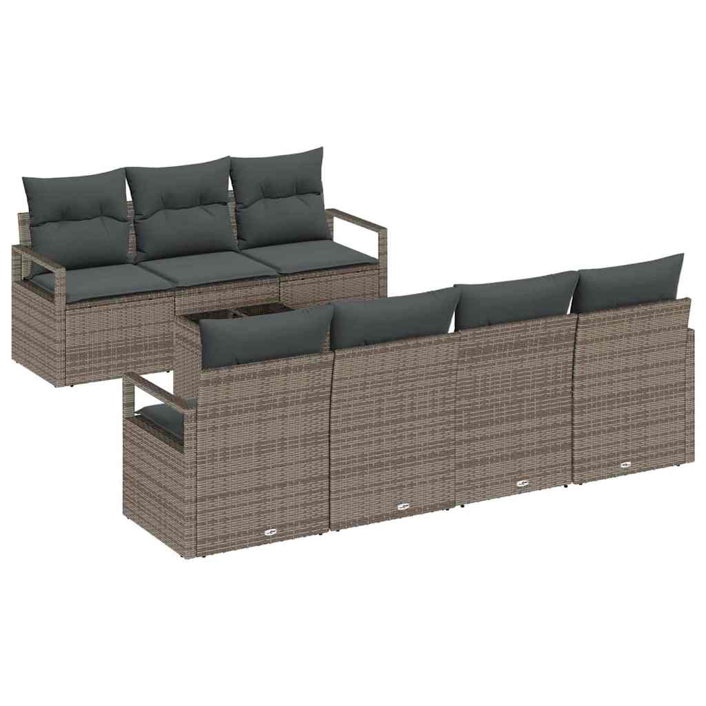 Sofa Set mit Kissen 8 pcs Grau Poly Rattan
