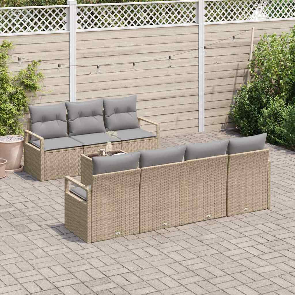 Sofa Set mit Kissen 8 pcs Beige und Grau Poly Rattan