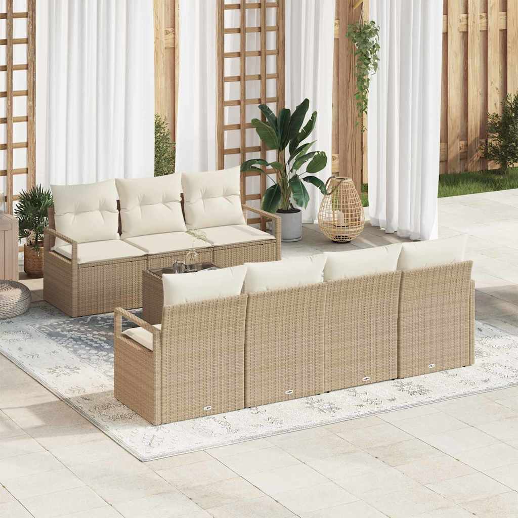 Sofa Set mit Kissen 8 pcs Beige und Creme Poly Rattan