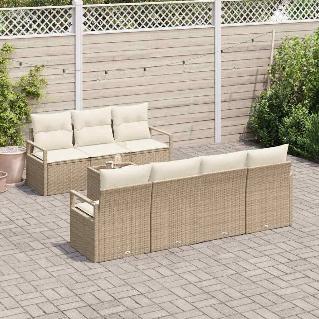 Sofa Set mit Kissen 8 pcs Beige und Creme Poly Rattan