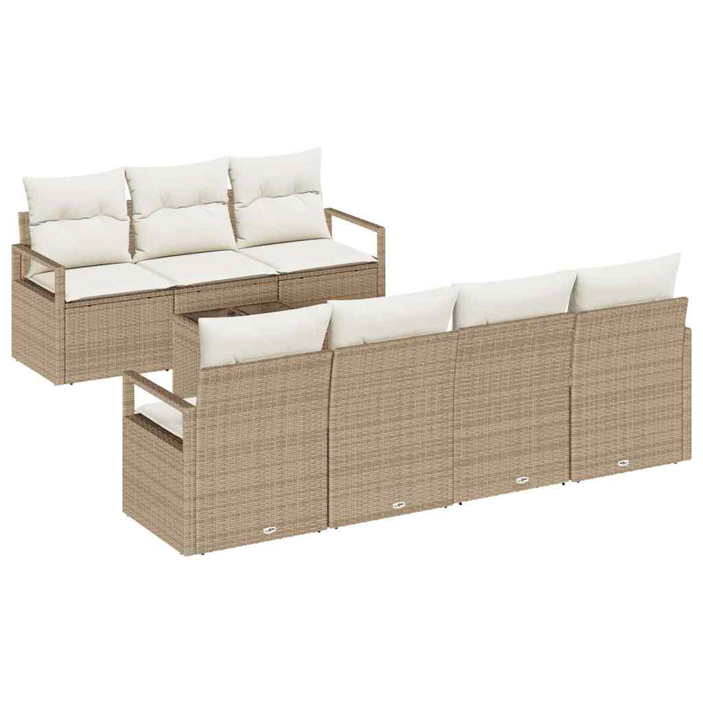 Sofa Set mit Kissen 8 pcs Beige und Creme Poly Rattan