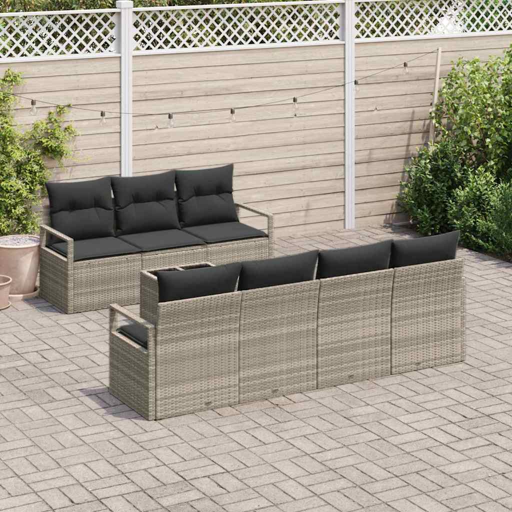 Sofa Set mit Kissen 8 pcs Hellgrau Poly Rattan