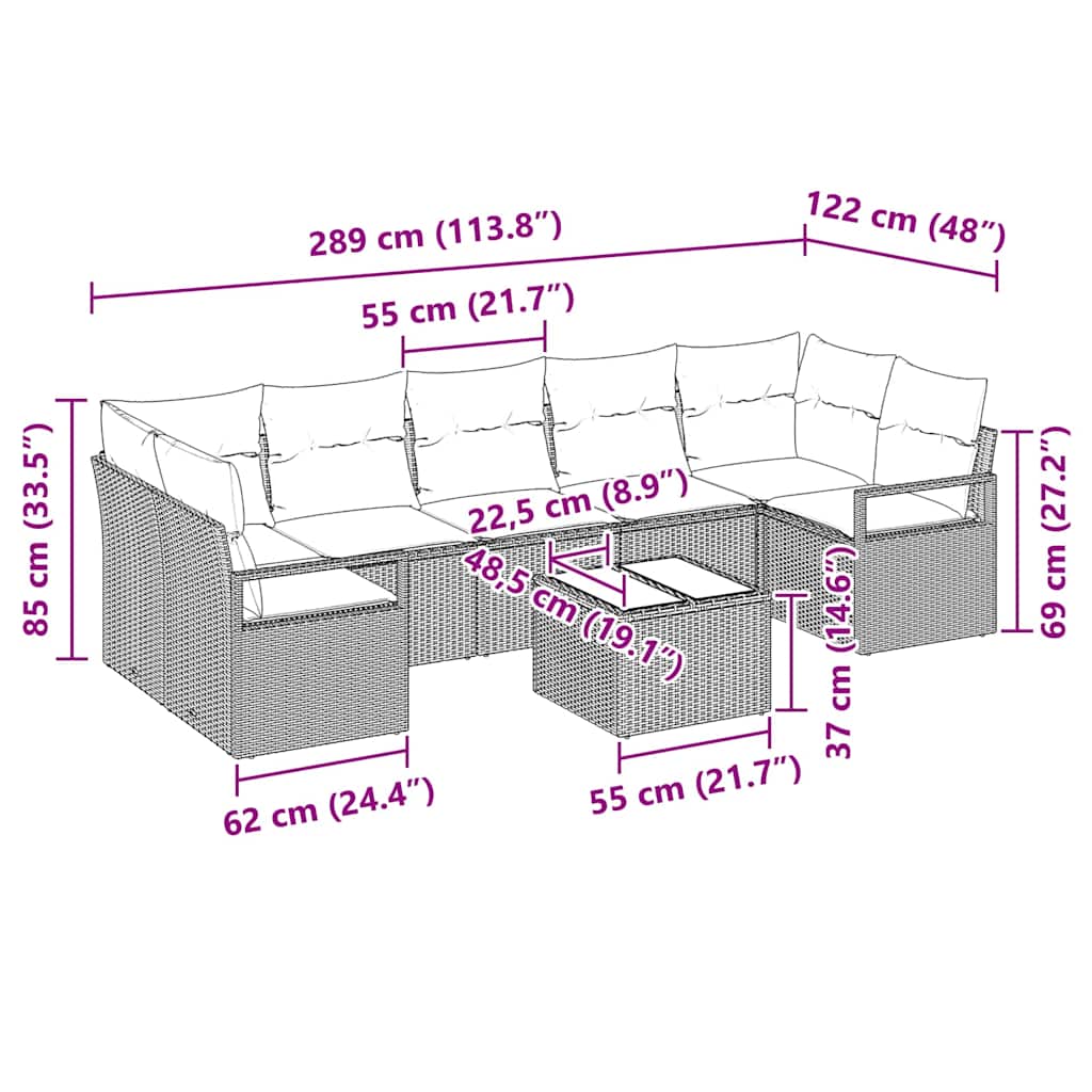 Sofa Set mit Kissen 8 pcs Grau Poly Rattan