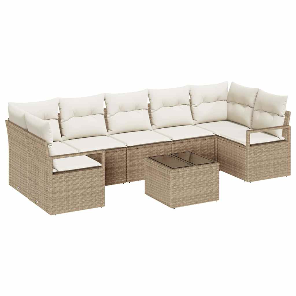 Sofa Set 8 pcs Beige und Creme Poly-Rattan