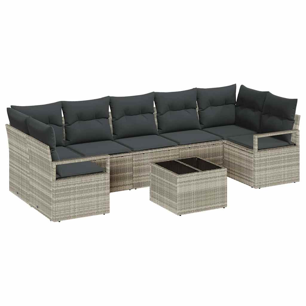Sofa Set mit Kissen 8 pcs Hellgrau und Dunkelgrau Poly Rattan