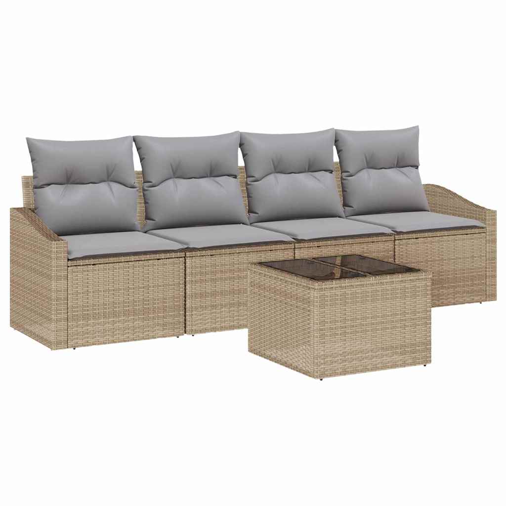 Sofa Set mit Kissen 5 pcs Beige und Hellgrau Poly Rattan