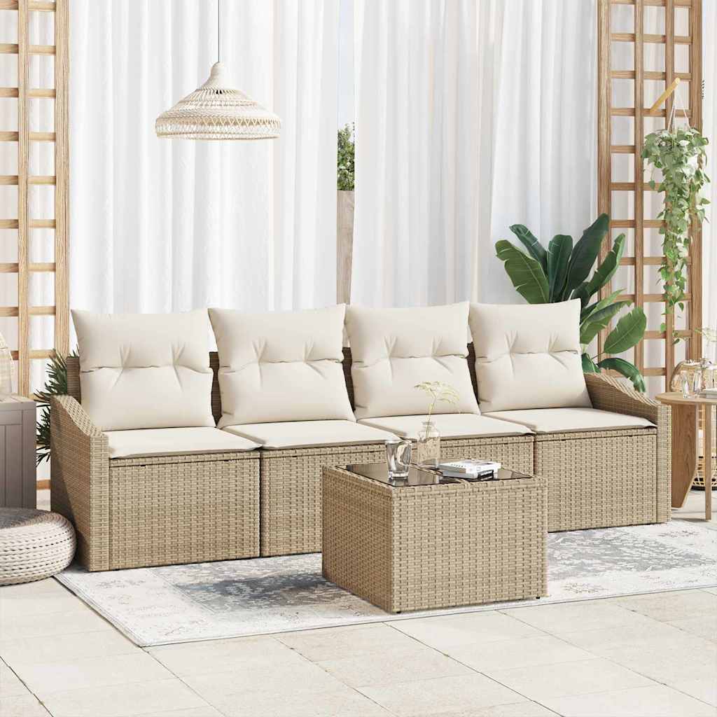 Sofa Set mit Kissen 5 pcs Beige und Creme Poly Rattan