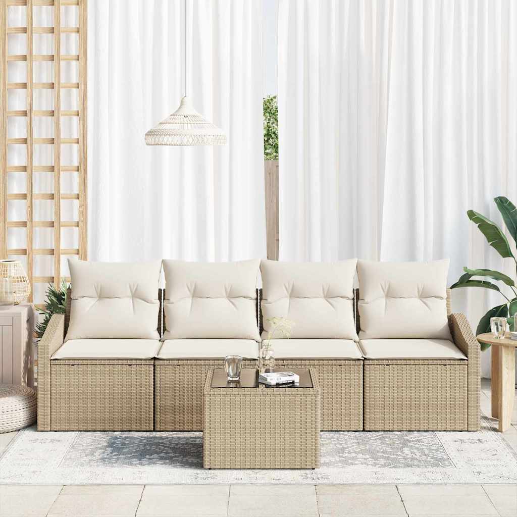 Sofa Set mit Kissen 5 pcs Beige und Creme Poly Rattan